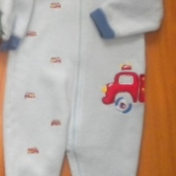 BOYS - sz 6m LITTLE ME fleece one piece footed blanket sleeper blue w/ cars - Picture 3 of 7